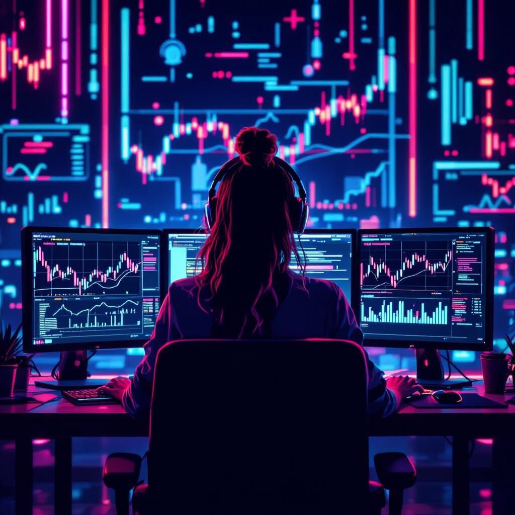 Trader in Synthwave Neon Retro Style