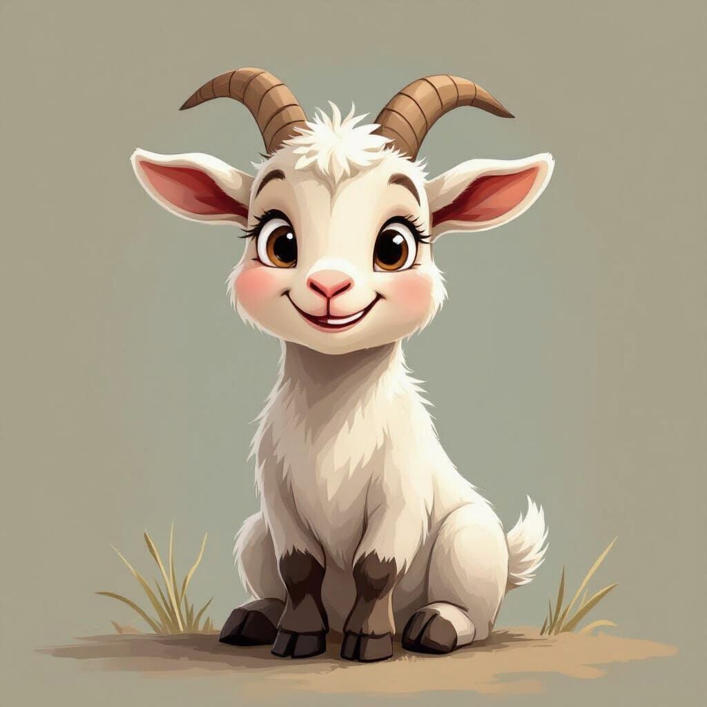 Stylized Goat with Mischievous Grin in Watercolor Style
