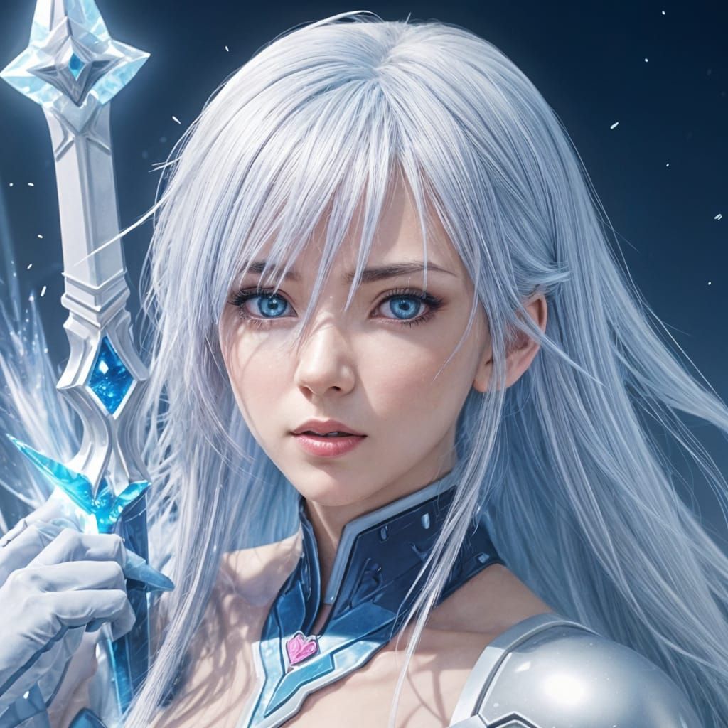 Ice-Heart Warrior with Sword in Anime Style