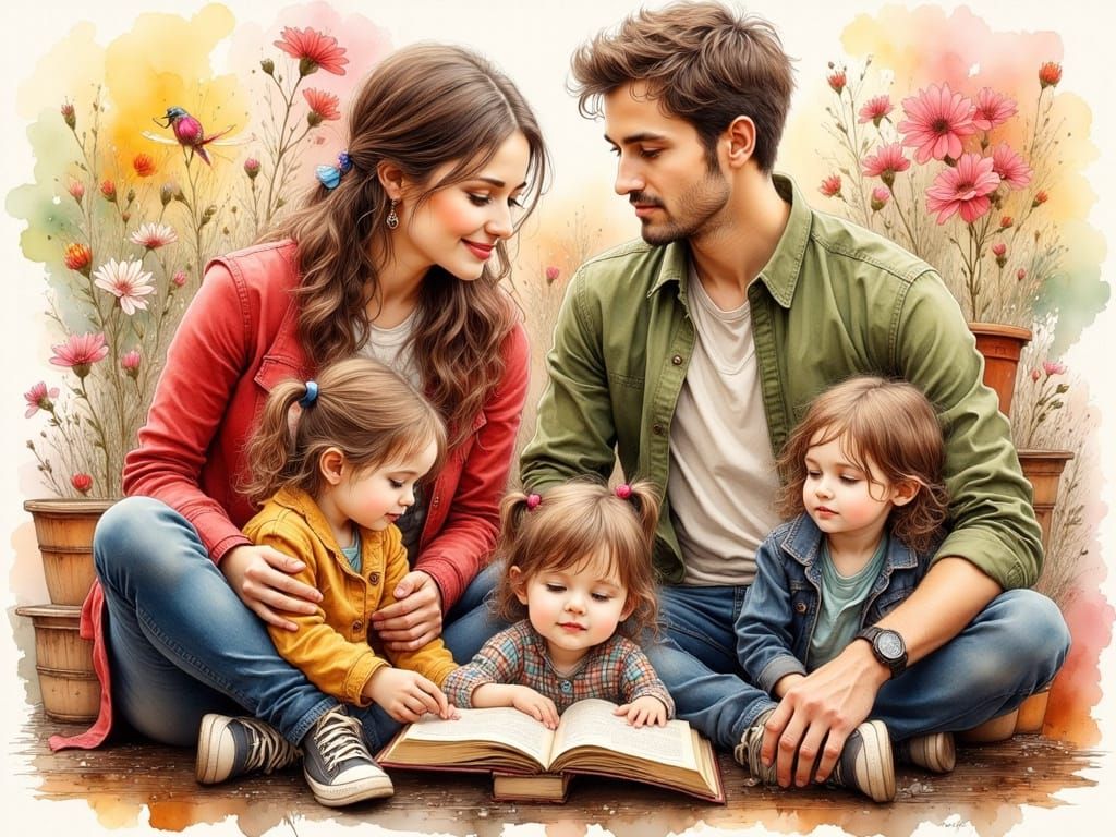 Family Portrait in Style of Norman Rockwell