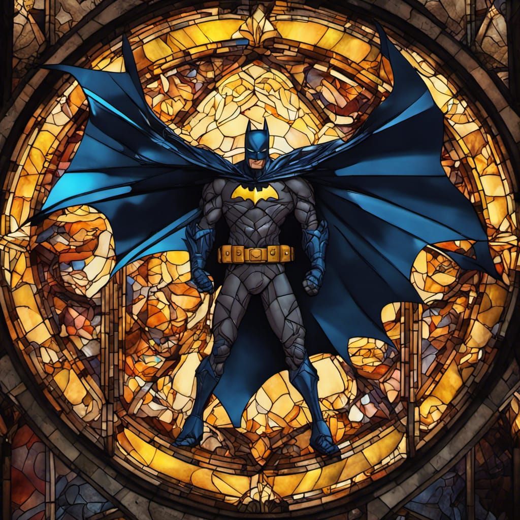 Stained Glass Batman in Dark Fantasy Style