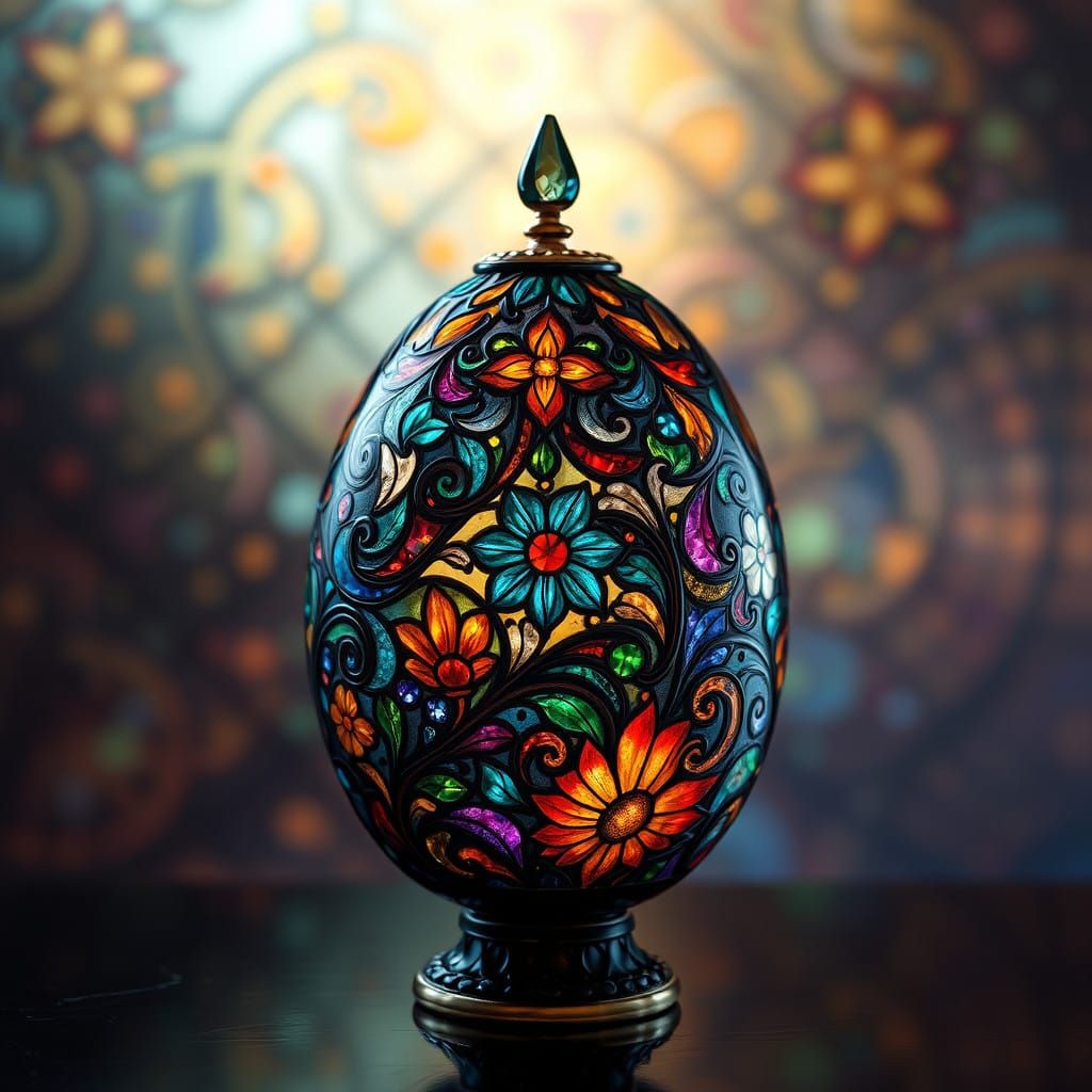 Vibrant Stained Glass Masterpiece with Swirling Patterns and...