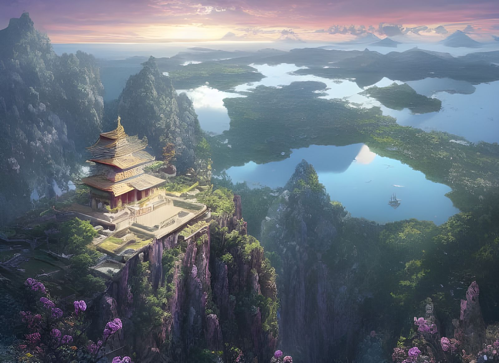 Temple on Epic Mountain, Digital Illustration