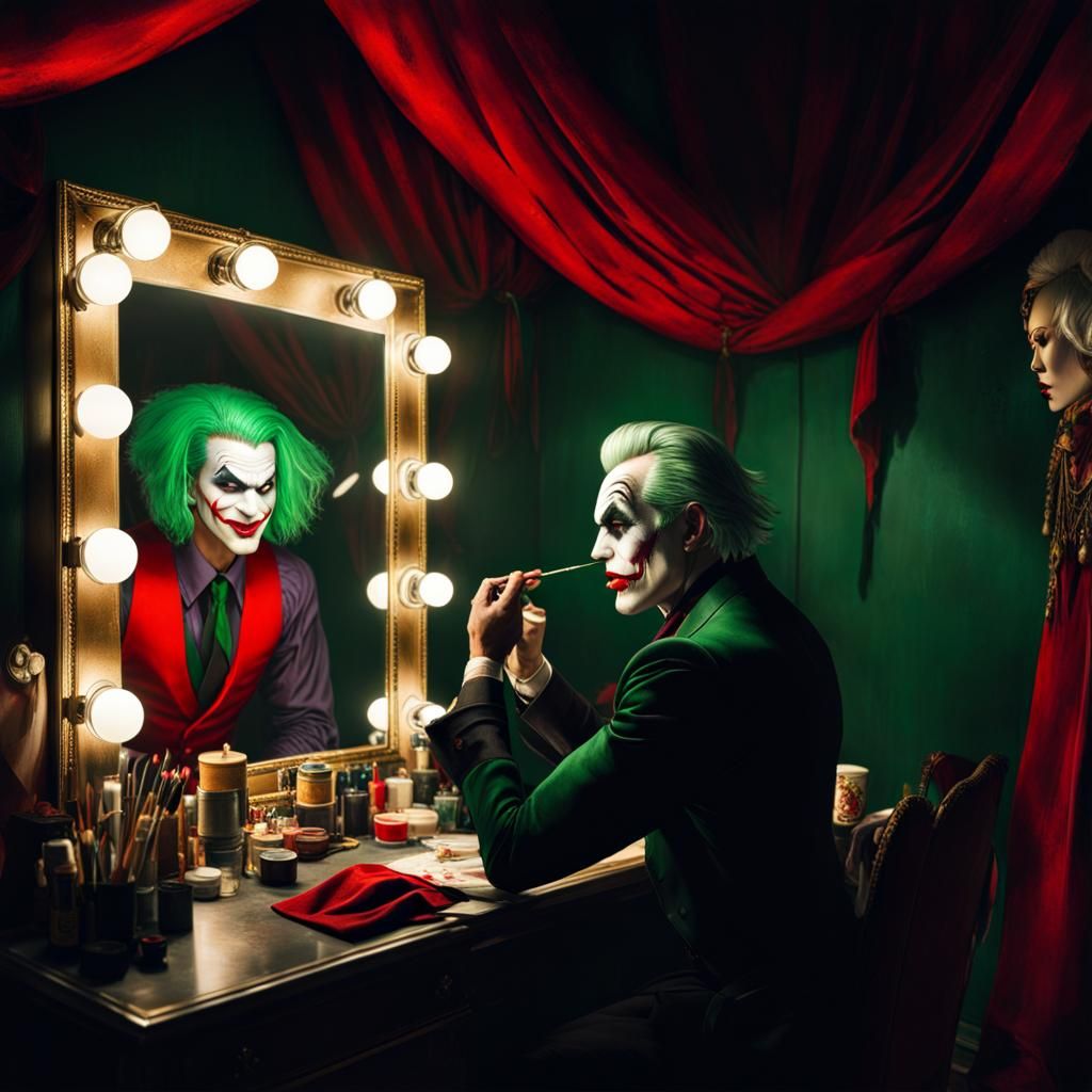 Green-Haired Joker Prepares in Dressing Room