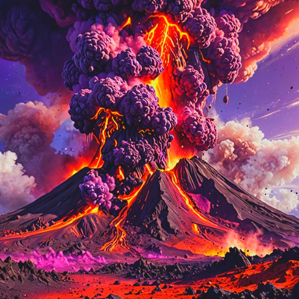 Exploding Volcano on Purple Planet, Sci-Fi Concept Art