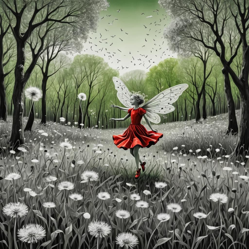 Imagine a whimsical and surreal landscape in a childlike man...