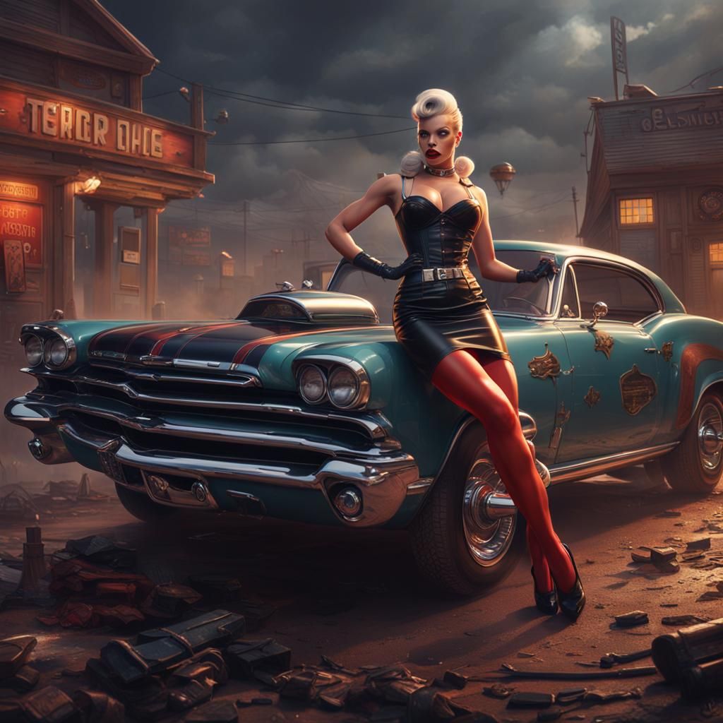 pinup girl and muscle car