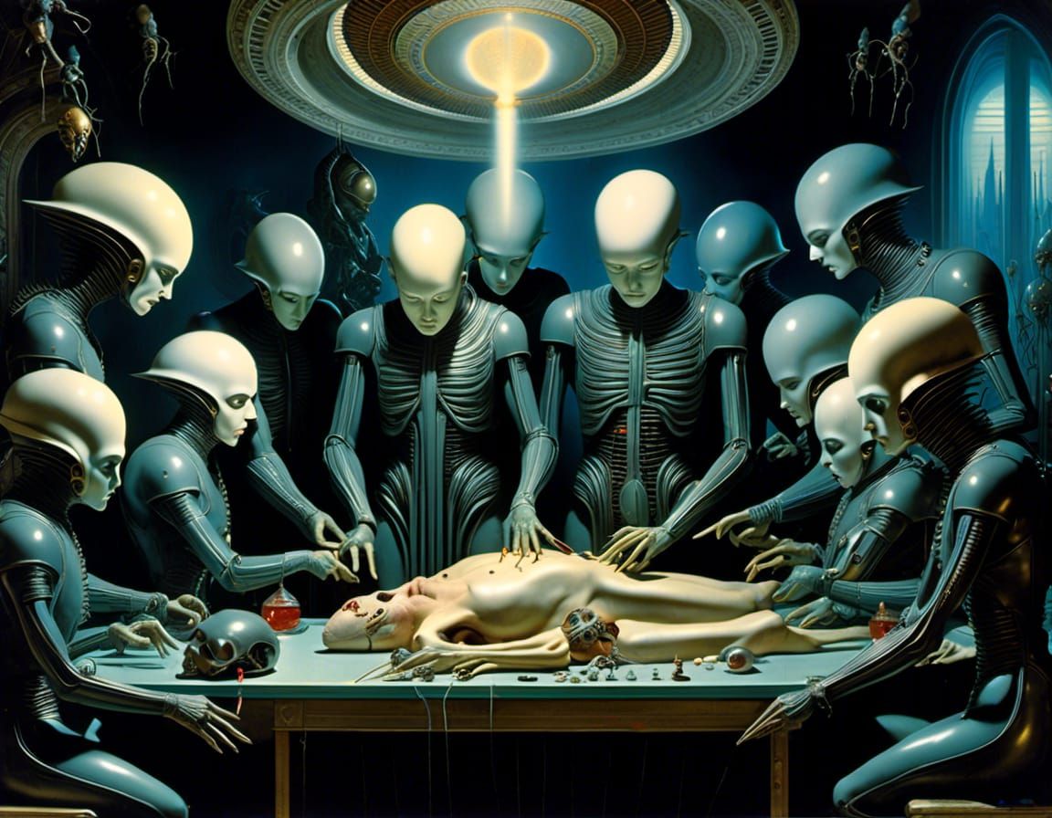 Surreal Alien Brain Surgery in Gothic Horror Style