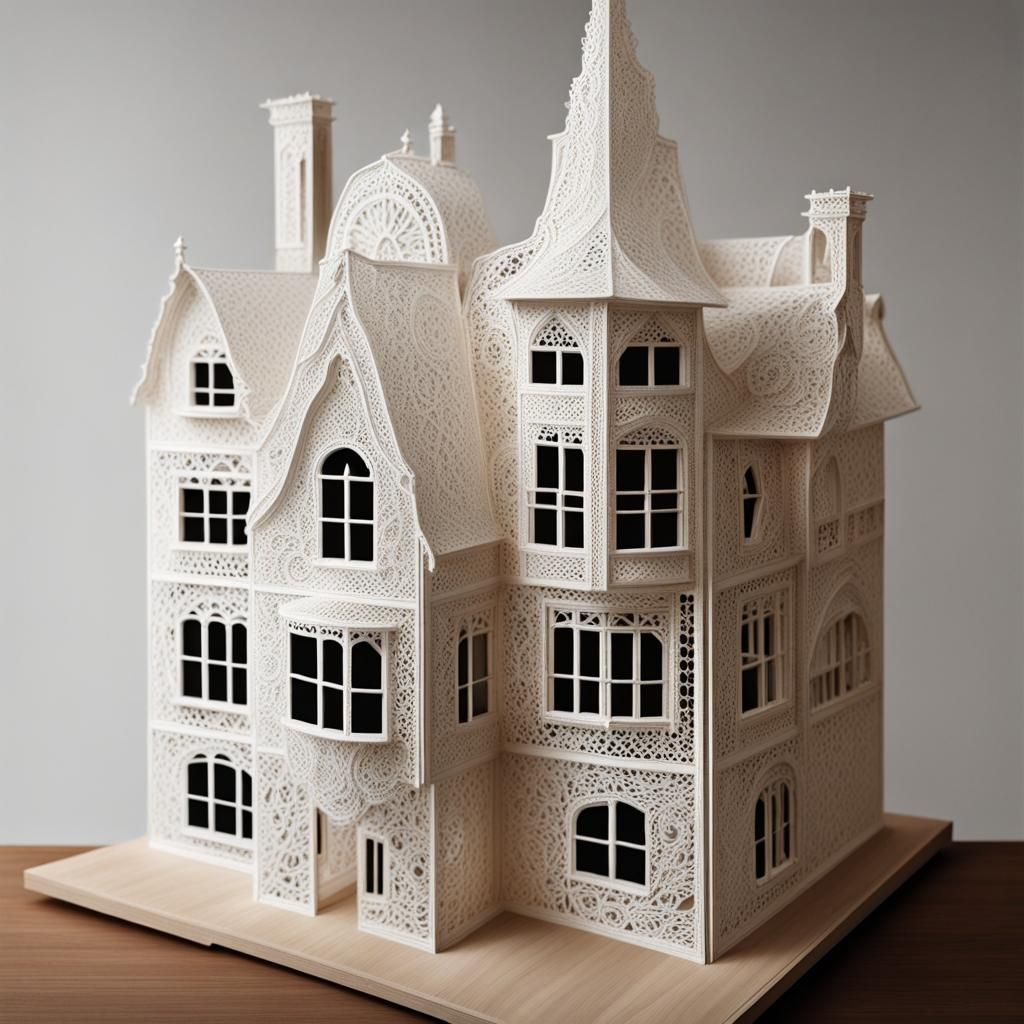 Hyperdetailed Lace House: An Artful Architectural Dream