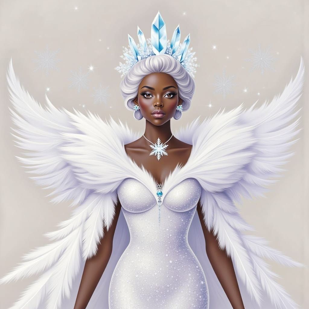 Dark-Skinned Ice Queen in Regal Fantasy Portrait