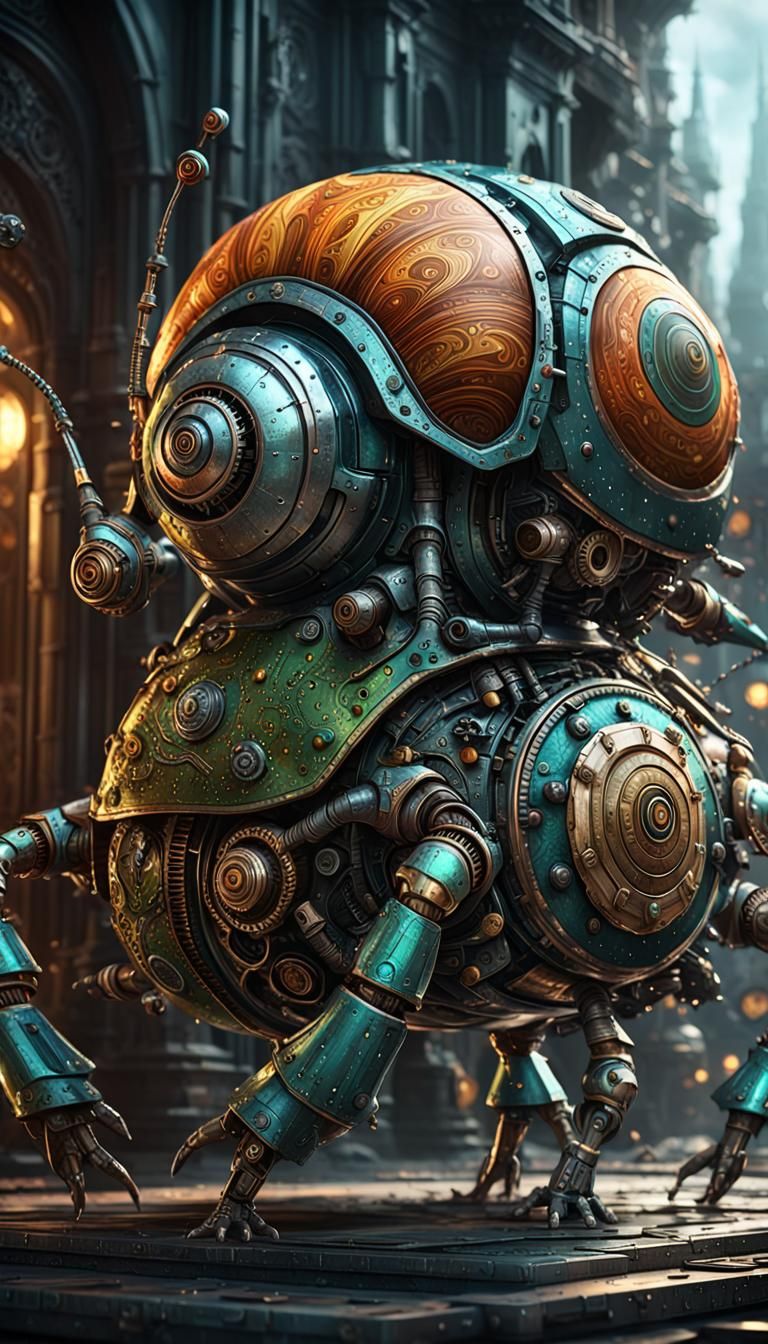 Intricate Robot Snail in Dark Fantasy Style