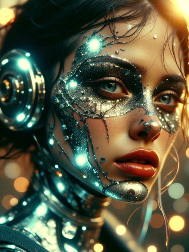 Cyberpunk Female Cyborg Portrait in Hypermaximalist Style