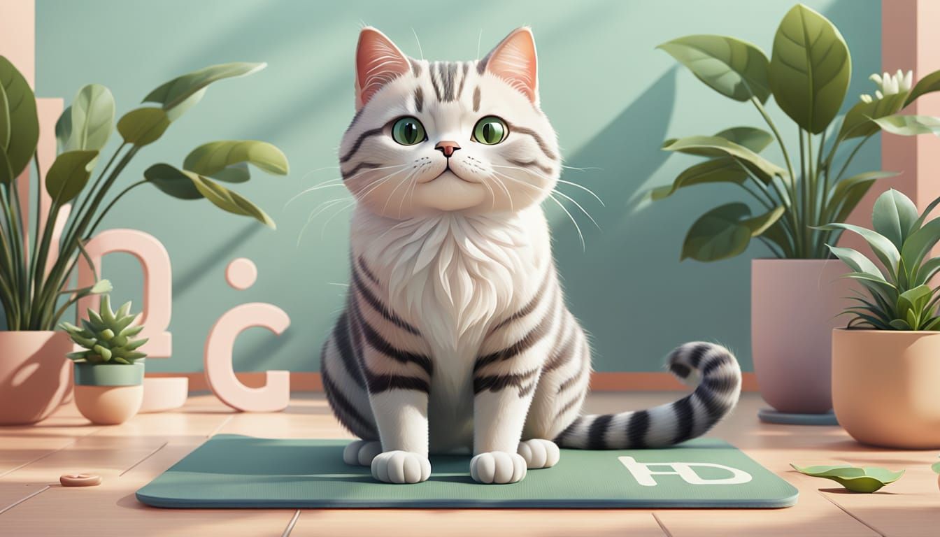 Cartoon Cat Doing Yoga in Pastel Colors