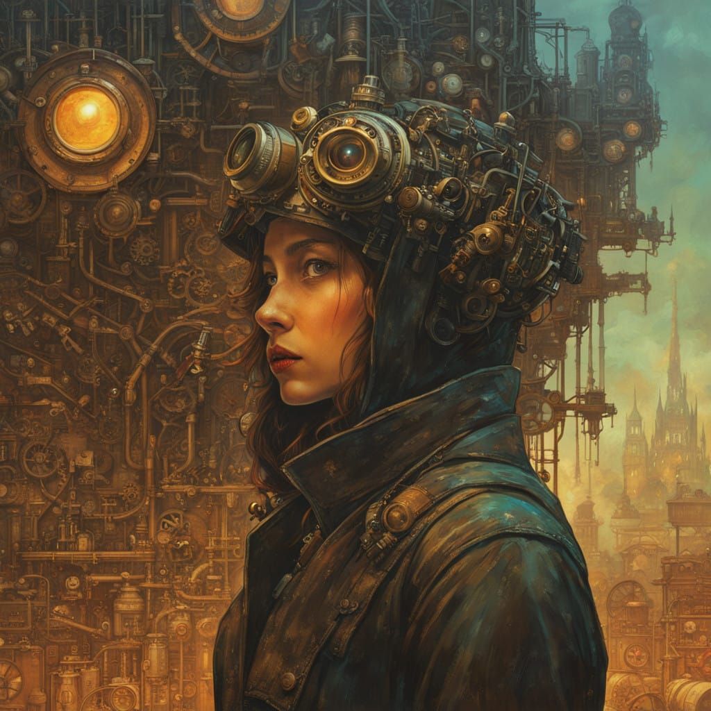 Steampunk Siren Captivates Gritty Industrial Cityscape