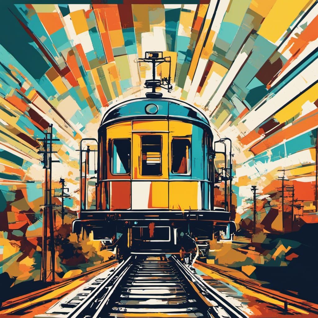 Railway Wagon on Rails in Pop Art Style