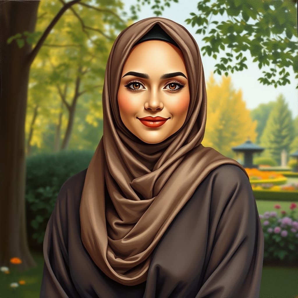 Elegant Hijabi Woman Portrait in Garden Park