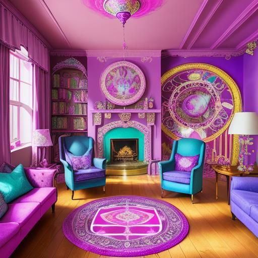 Whimsical magenta pink living room