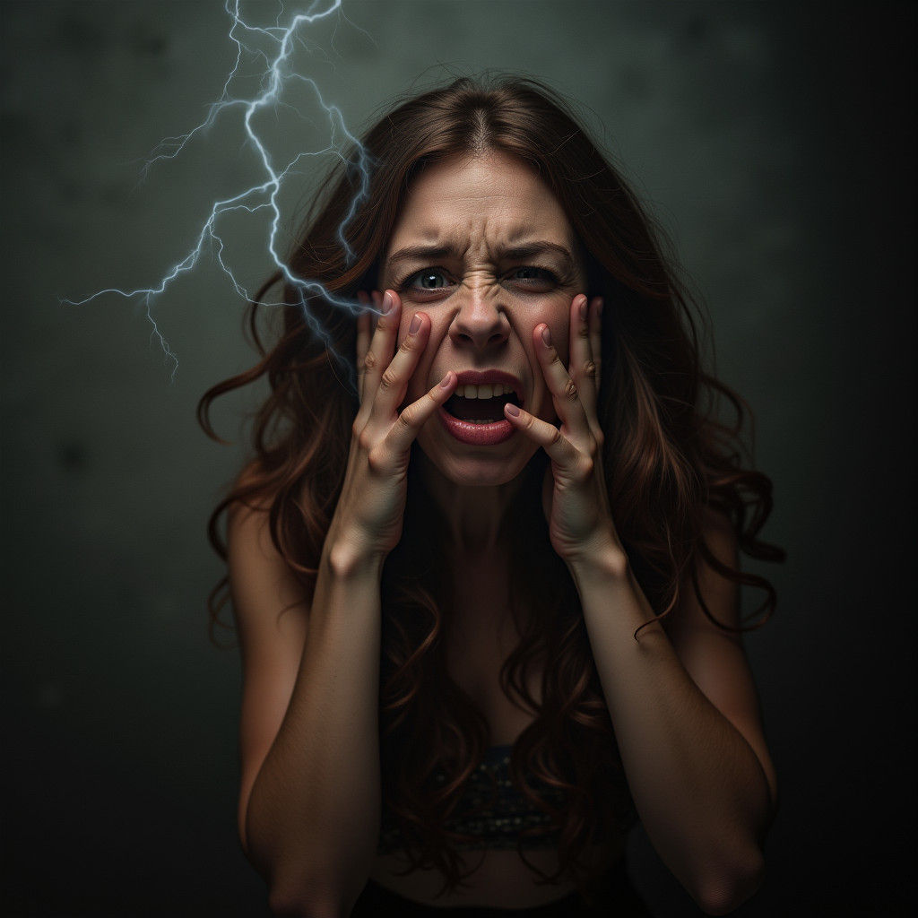 Woman Screaming in Fear with Dramatic Lighting