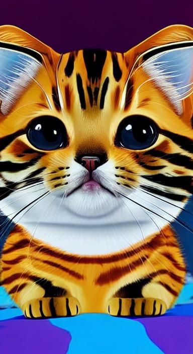 Cute Kitten Splashing in Stormy Puddle: Fauvist Digital Art