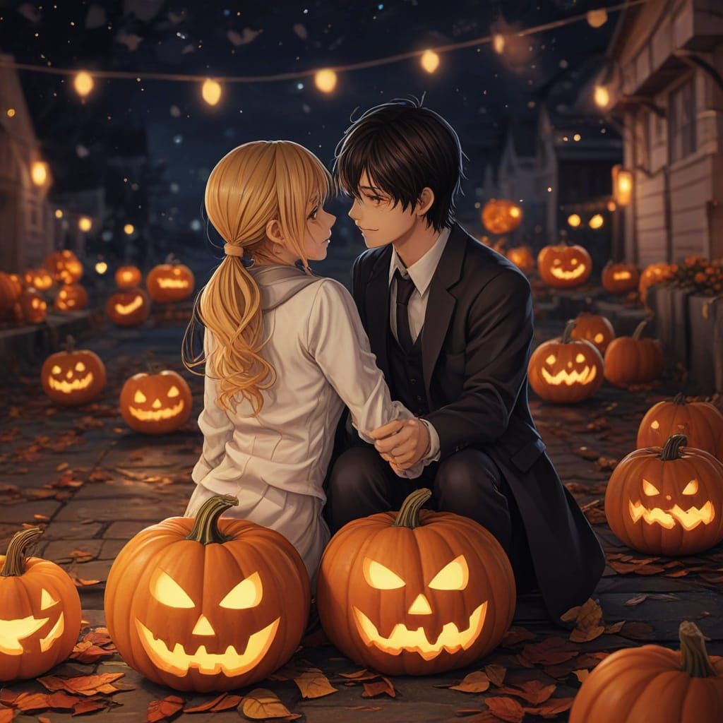 Jack O Lanterns Celebrate Valentine's Day in Anime Style