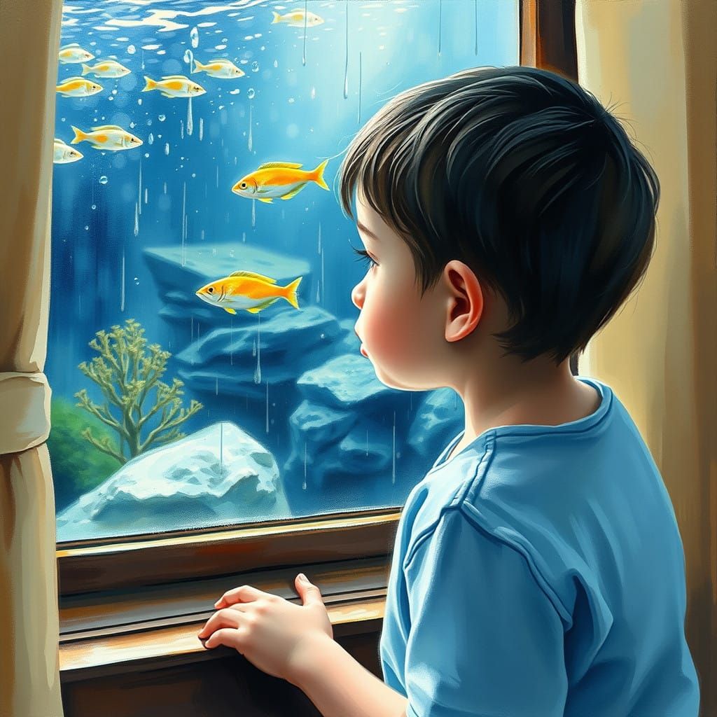 A Kid's Serene Moment at the Aquarium