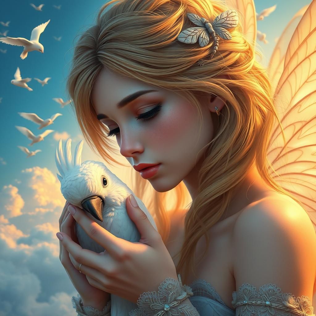 Fairy and Cockatoo Portrait in Fantasy Art Style