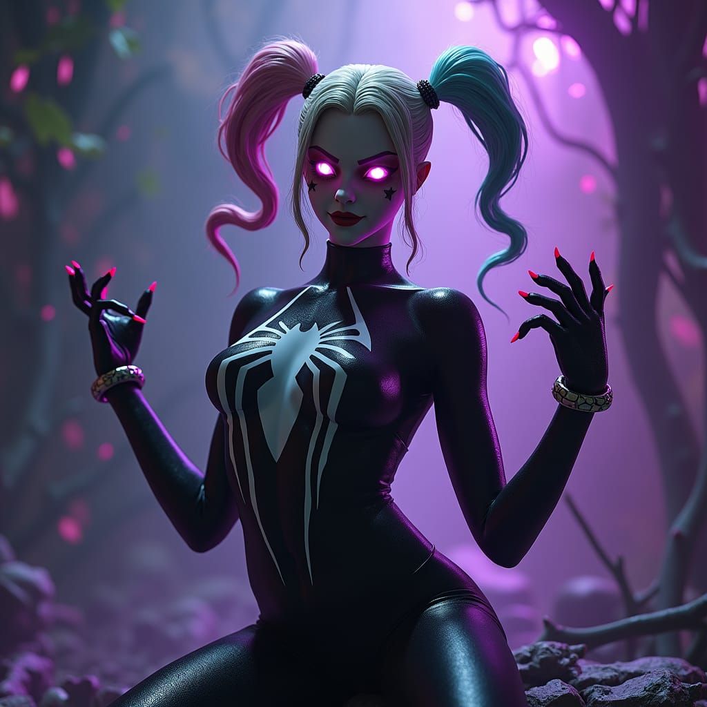 Harley Quinn Demonized in Mystical Cyberpunk Style