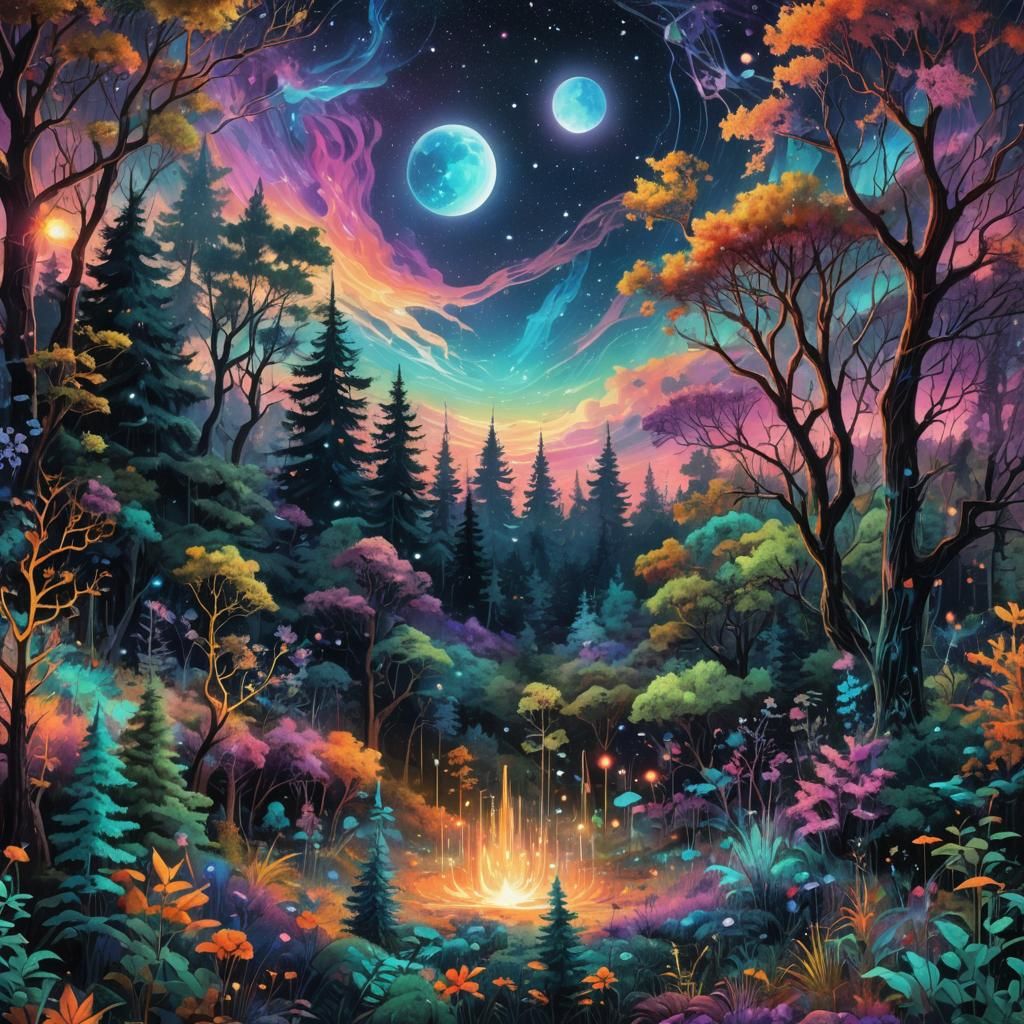 Twilight Forest Backdrop in Mixed Media Style