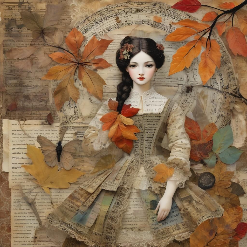 Autumn Mixed Media Paper Collage Painting