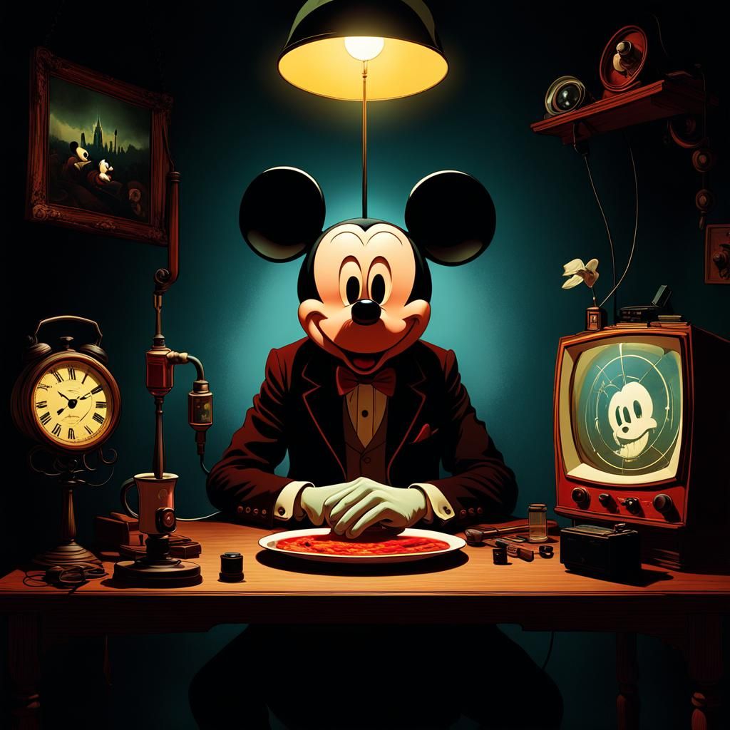Evil Mickey Mouse in Clair-Obscur Style