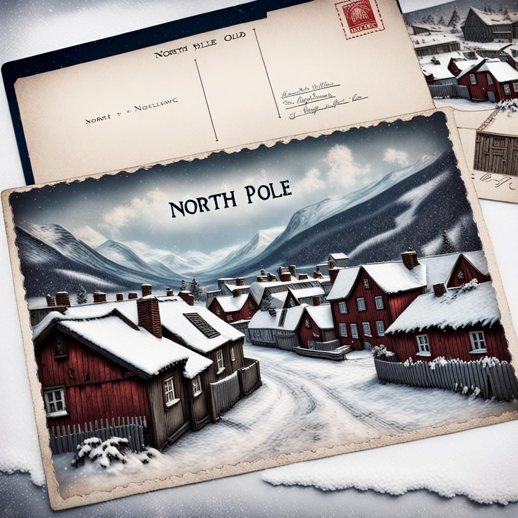 Vintage Postcard of Idyllic Snowy North Pole Village