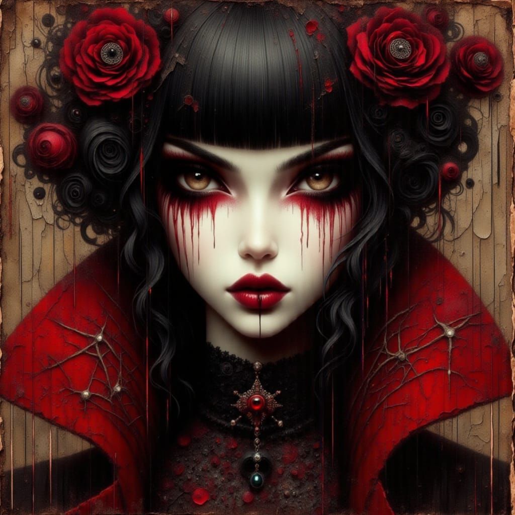 Gothic Vampire Portrait in Red and Black