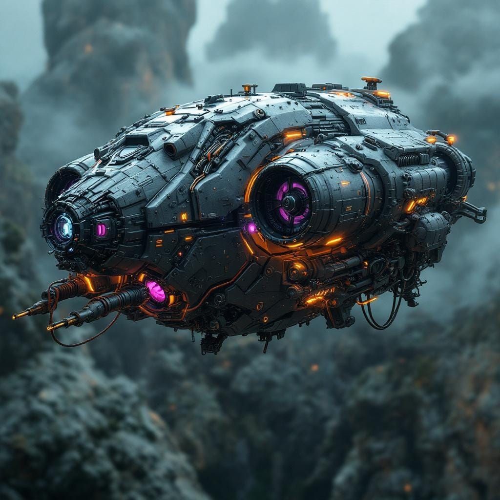Futuristic Industrial Spaceship in Hyperrealistic Style