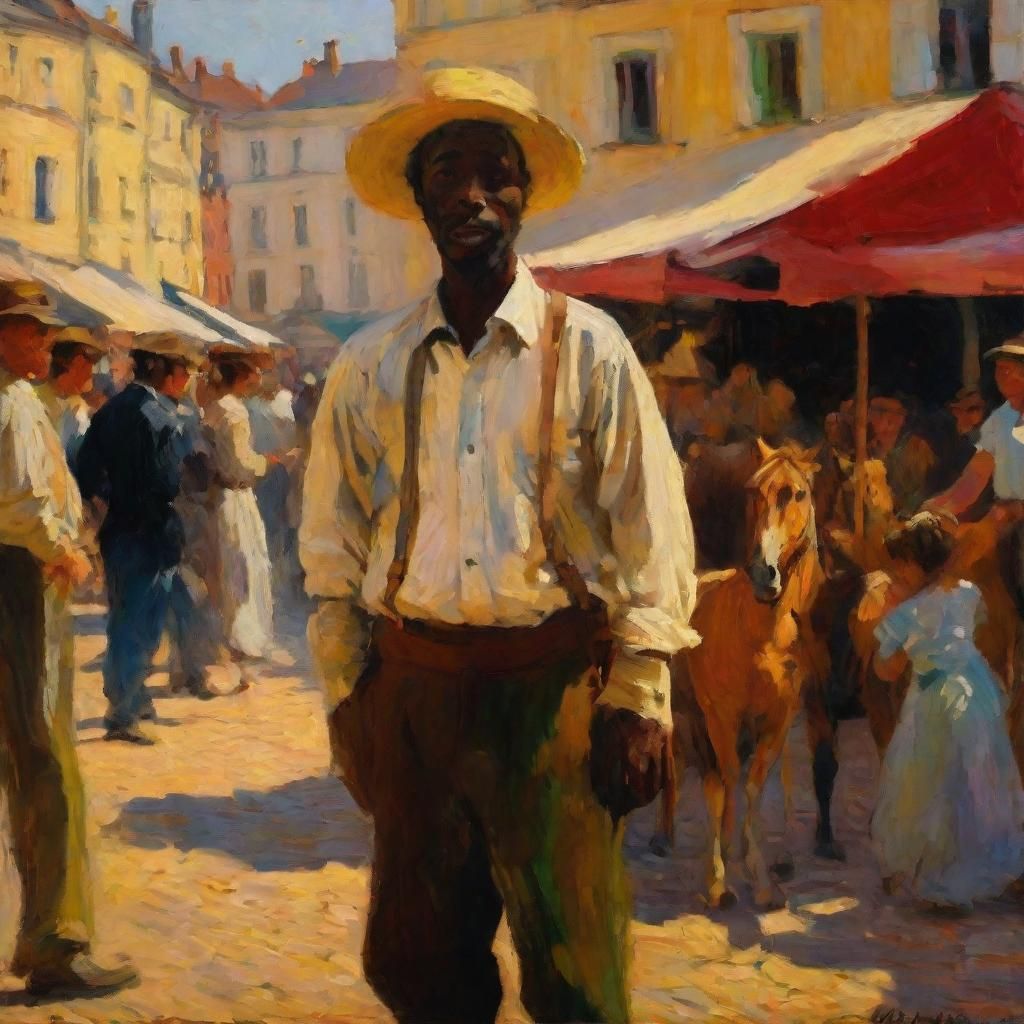Reggae Musician in 19th Century Market, Impressionism