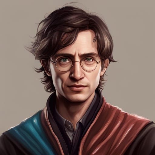 Detailed Harry Potter Portrait in Art Nouveau Style