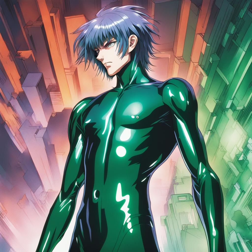 Mysterious Man in Latex Plugsuit, Cel Shading Style