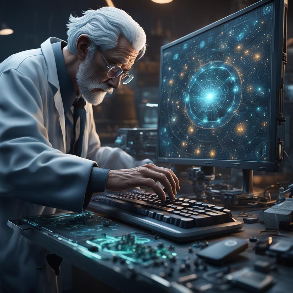 Scientist Working on Computer: Detailed Matte Painting