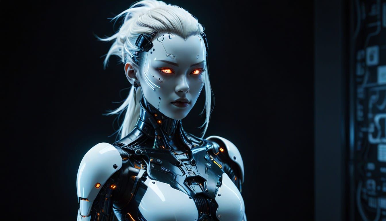 Cyberpunk Gynoid with Mohawk and Glowing Eyes