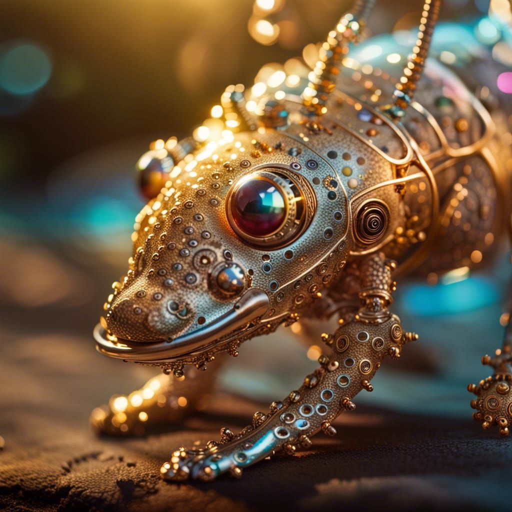 Steampunk Crystal Axolotl in Golden Hour Light