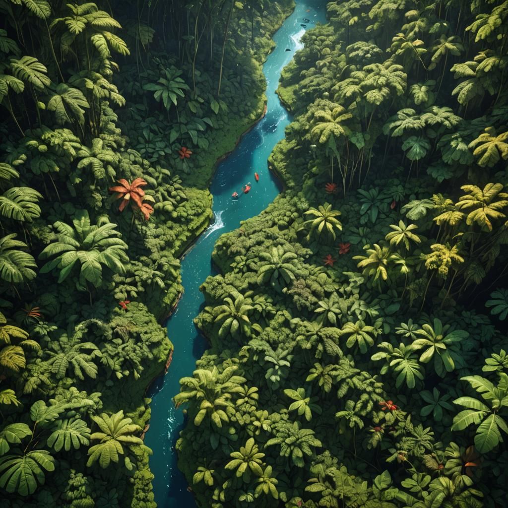 Hyperrealistic Amazon Rainforest Aerial View with LiDAR