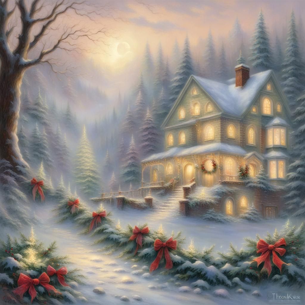 Ethereal Christmas Wreath in Misty Forest