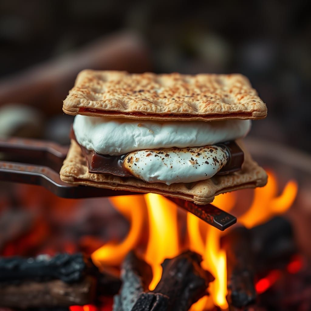 Melting Smore Over Campfire in Vibrant Digital Art