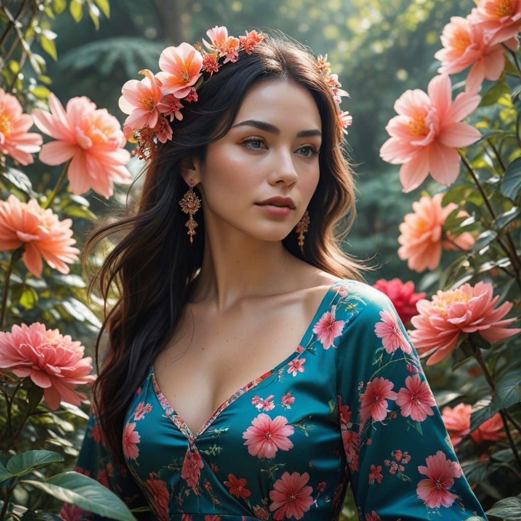 Vibrant Jungle Blooms in Ancient Stone