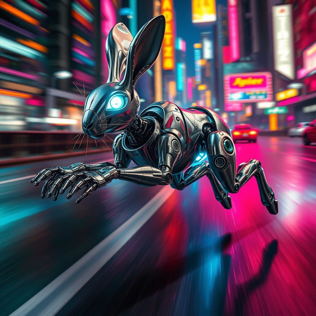 Futuristic Robotic Hare in Full Sprint