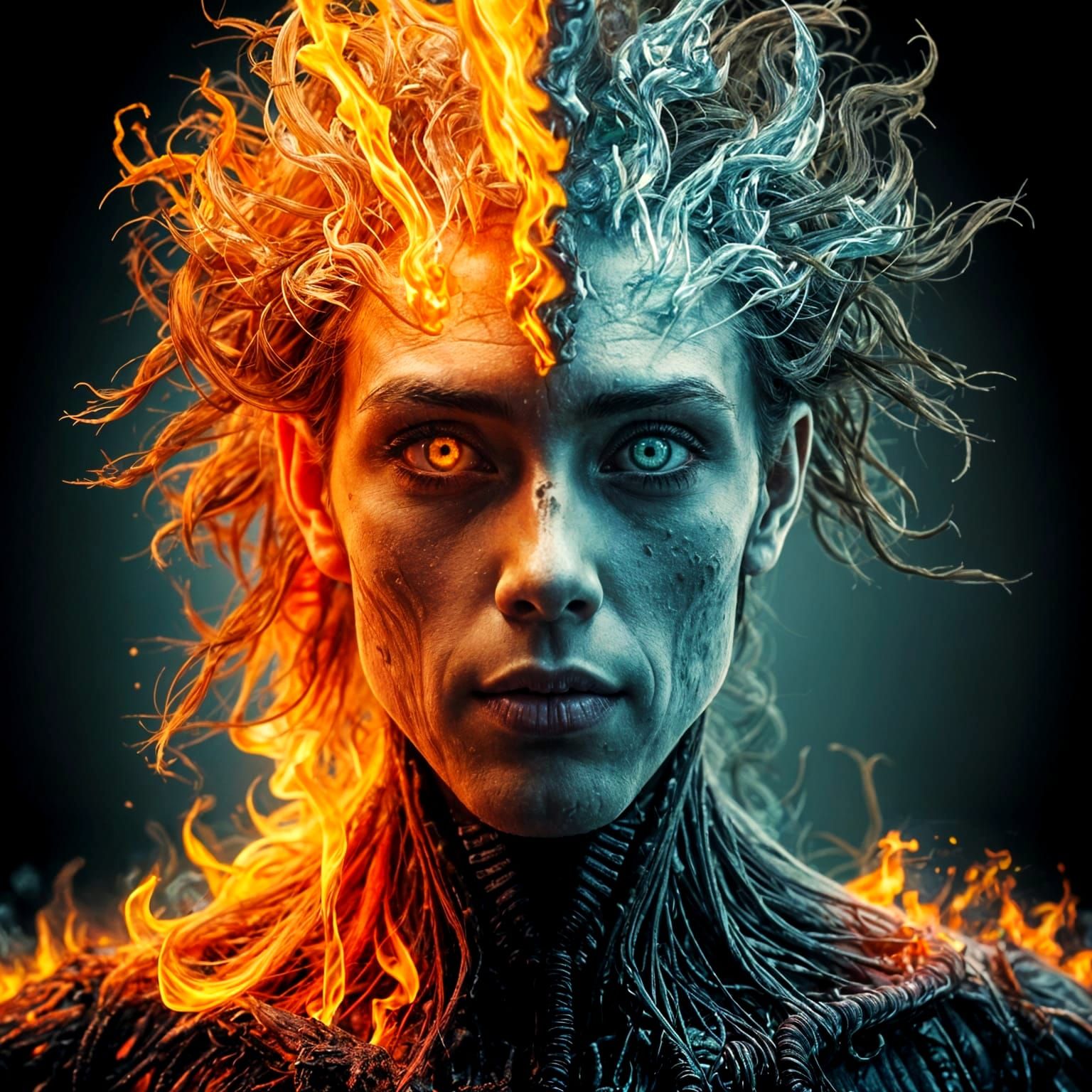 Ethereal Androgynous Portrait: HR Giger Meets Alphonse Mucha