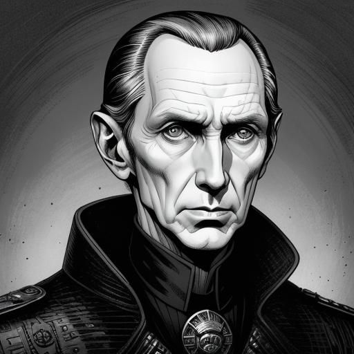 Grand Moff Tarkin in a Black and White Comic Book Art Style