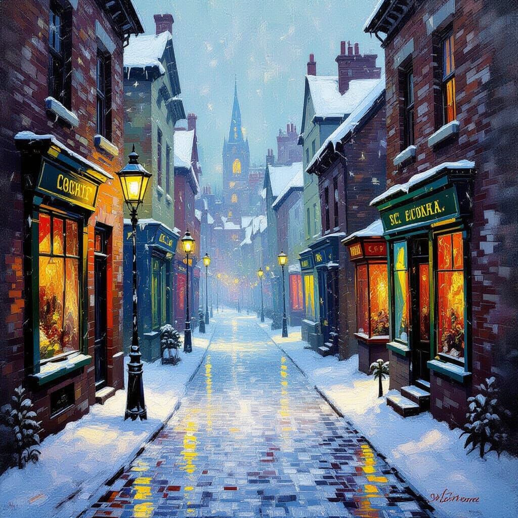 Mysterious Frozen Alley at Night, Shimmering Lights