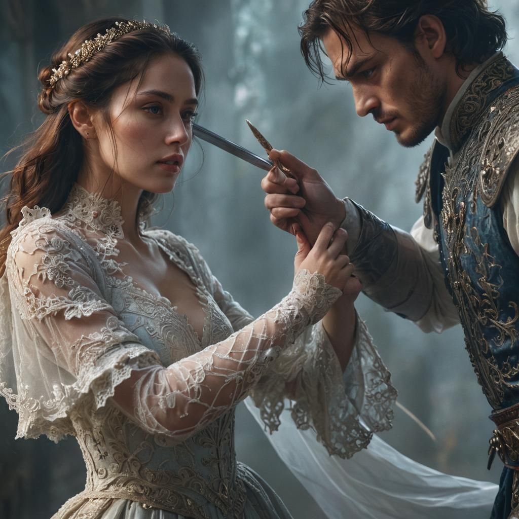 Dramatic Portrait: Woman Sparing a Man's Life