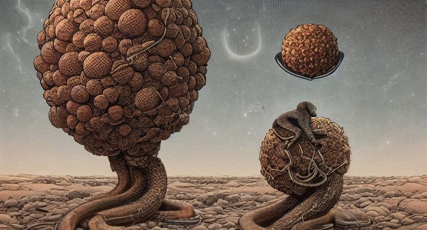Sci-Fi Snake Wearing Helmet on Hairy Balls