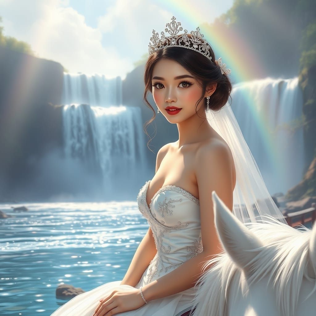 Elegant Woman with Diamond Crown in Romantic Oil Painting